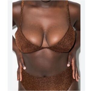 SET | Fold and Form Metallic Bronze Brown Textured Bikini Set for Large Bust 36i